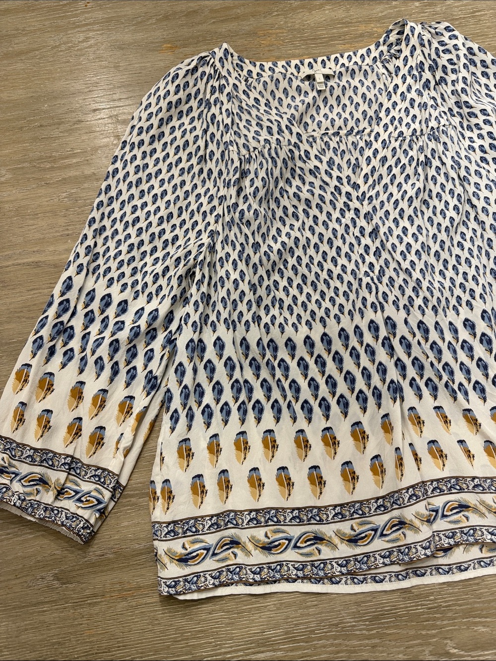 Joie White Blouse with Blue and Mustard Print